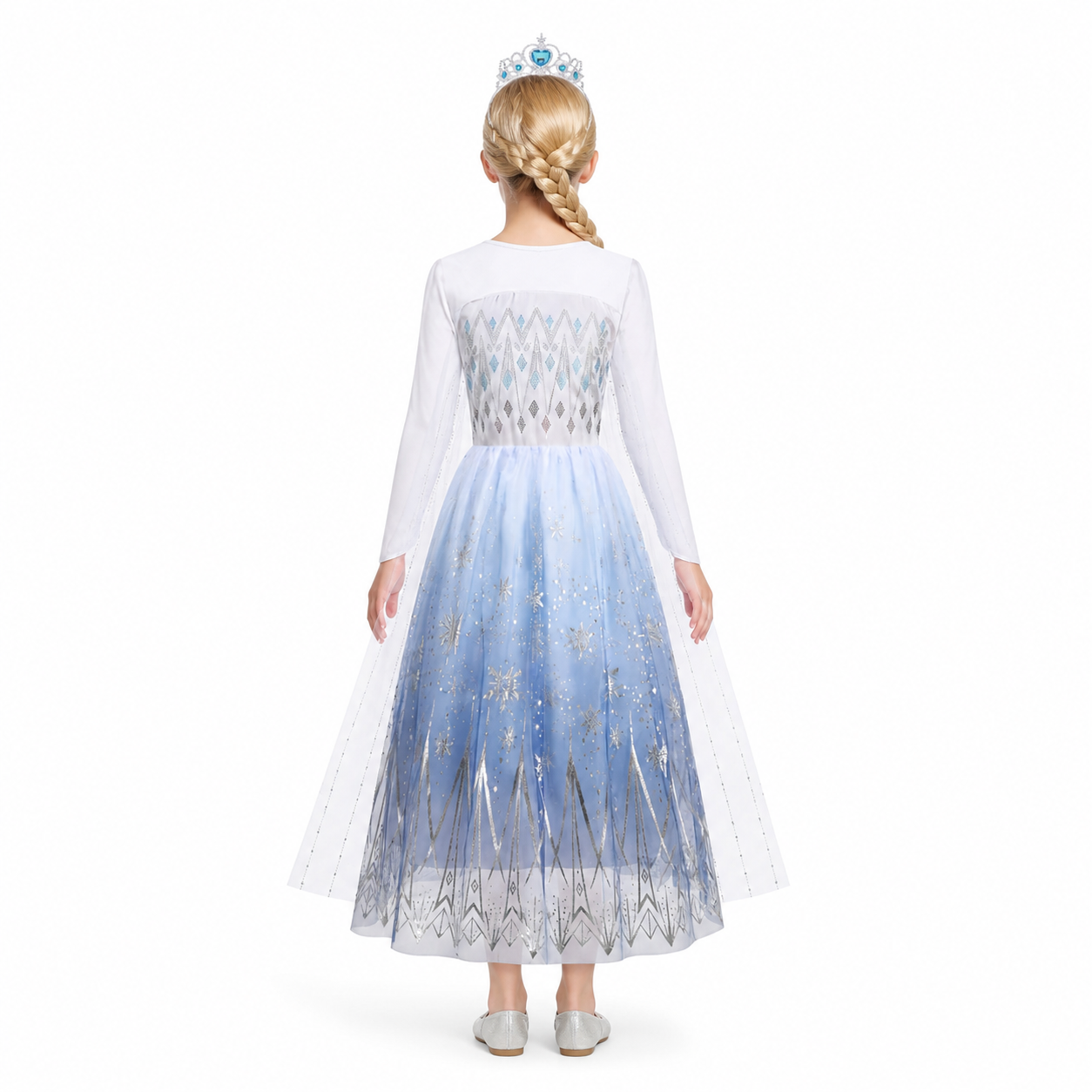 Elsa Costume with Snowflake Dress and Crown back view