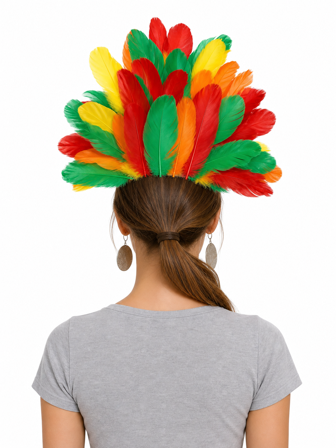 Carnival Headpiece with Multicolored Feathers back view 5