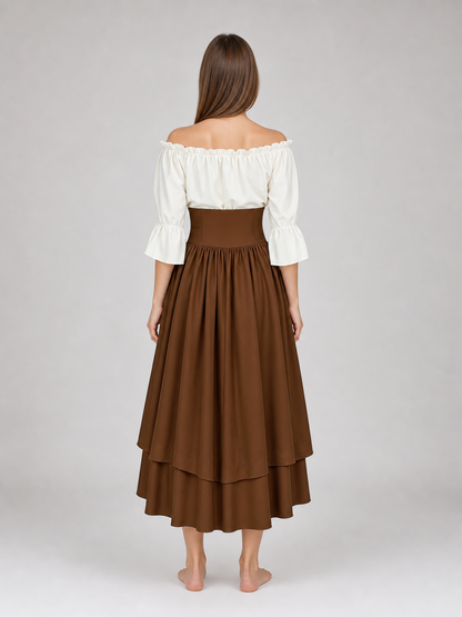 Brown Medieval-Style Dress with Ruffles