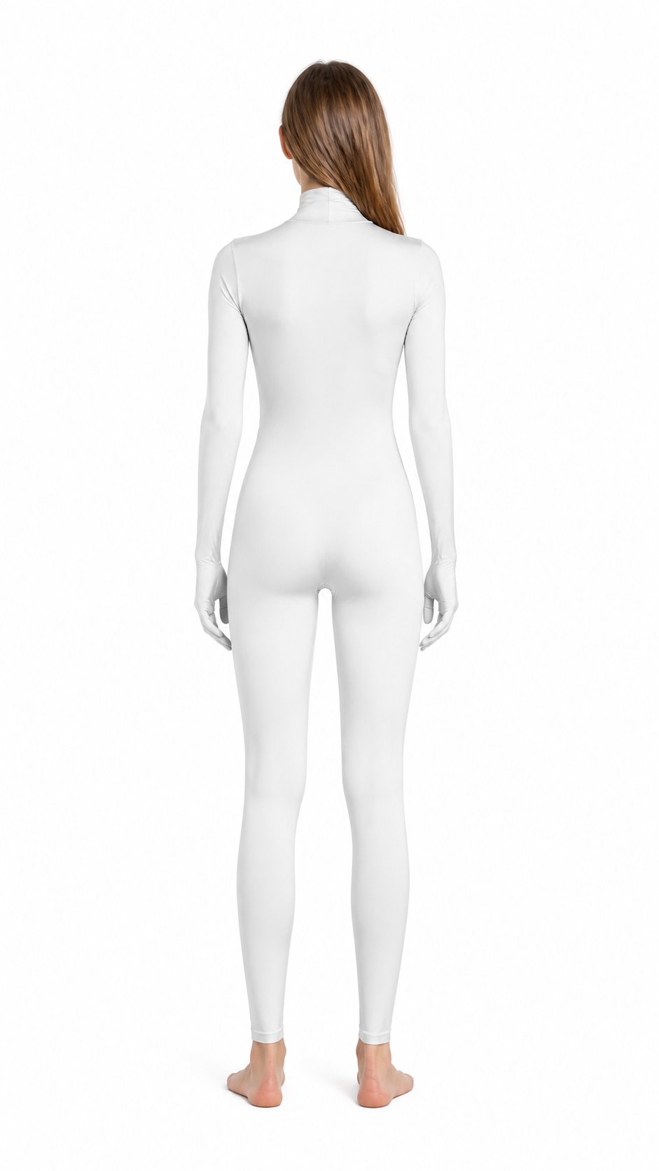 White Hooded Bodysuit with Gloves and Socks back view