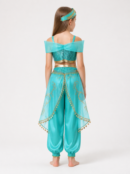 Turquoise Princess Carnival Costume for Halloween back view