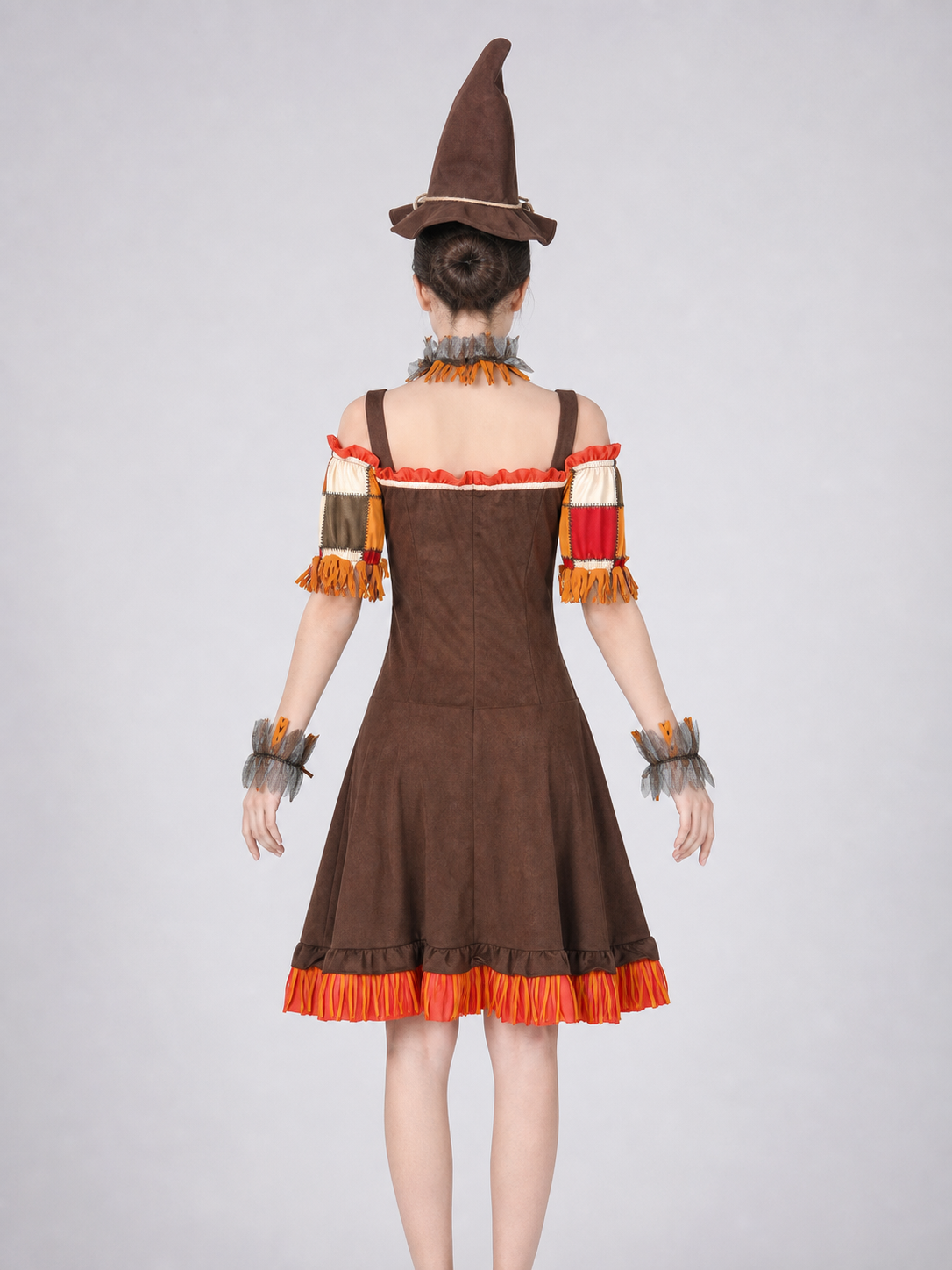 Witch costume with dress, hat, and fringe