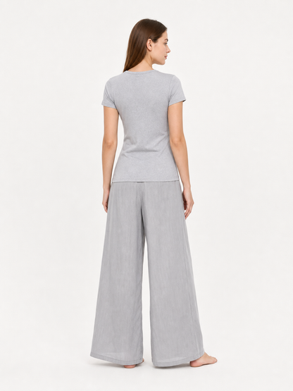 Gray wide-leg jeans with a drawstring and elastic waistband back view 2