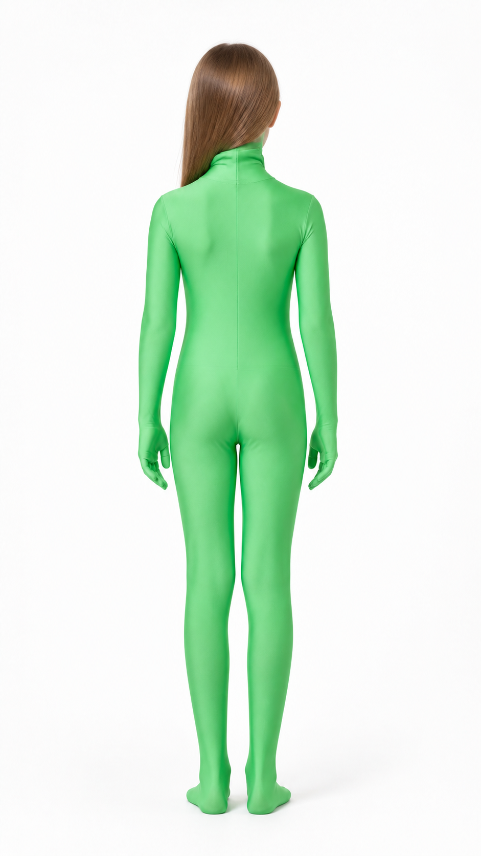 Green Tight-Fit One-Piece Hooded Jumpsuit back view