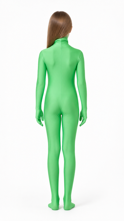 Green Tight-Fit One-Piece Hooded Jumpsuit back view