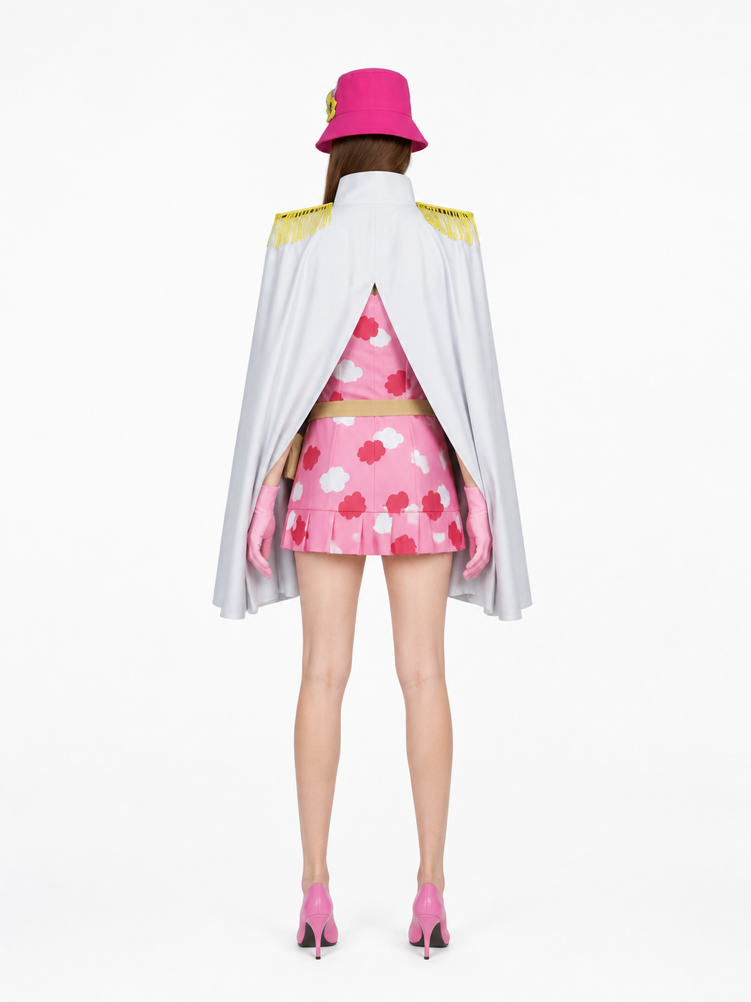 One Piece Cosplay Costume with Dress and Cape back view
