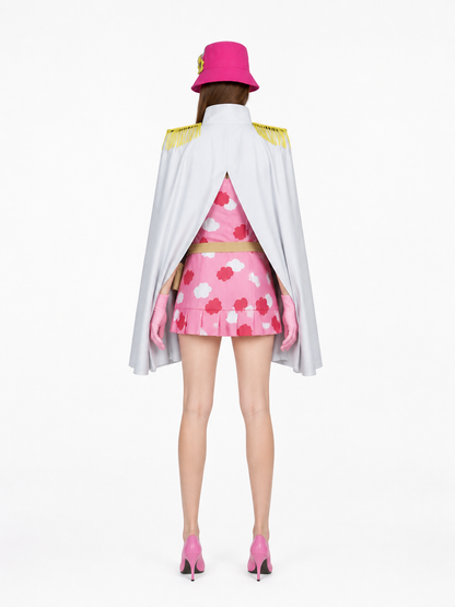 One Piece Cosplay Costume with Dress and Cape back view