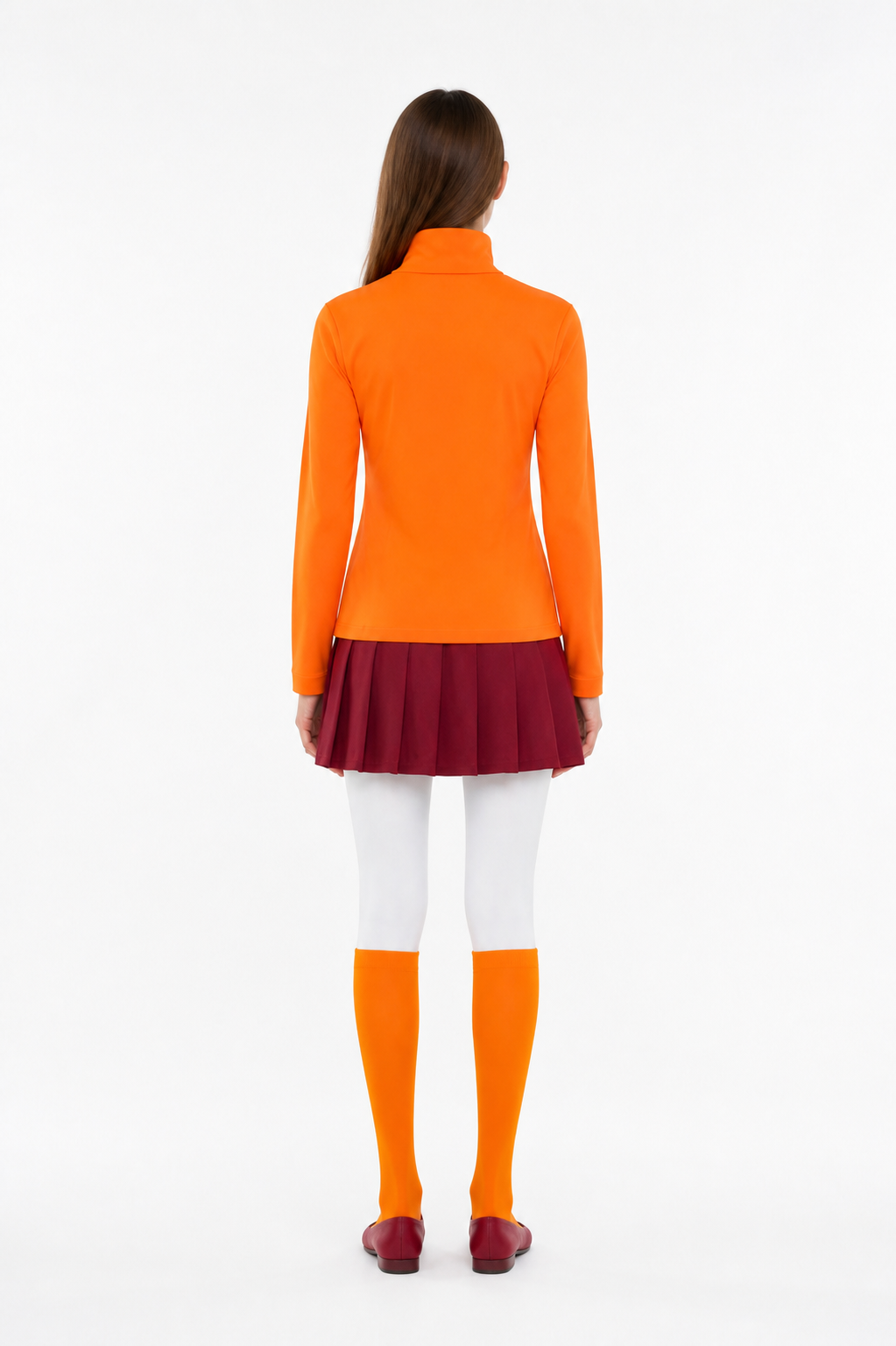 Velma Scooby-Doo cosplay costume, top and skirt back view