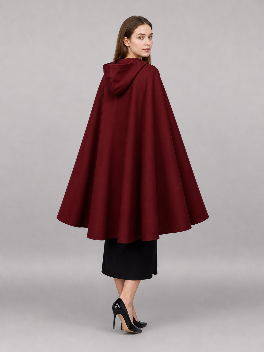 Long Burgundy Carnival Cloak with Hood