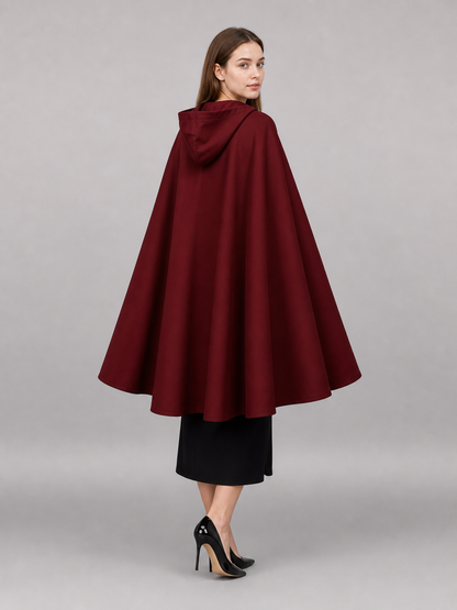 Long Burgundy Carnival Cloak with Hood