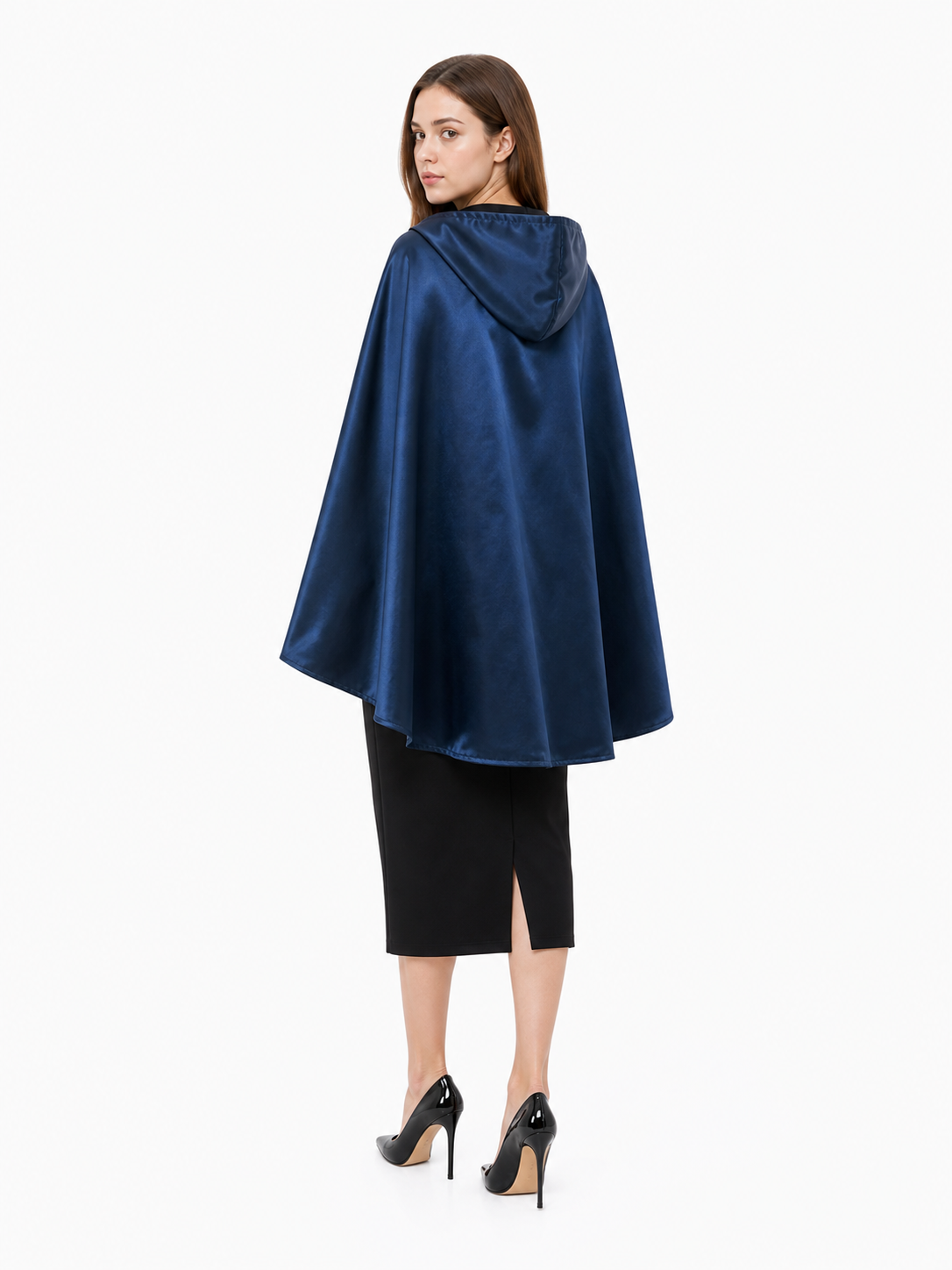 Blue Hooded Carnival Cape with Closure back view