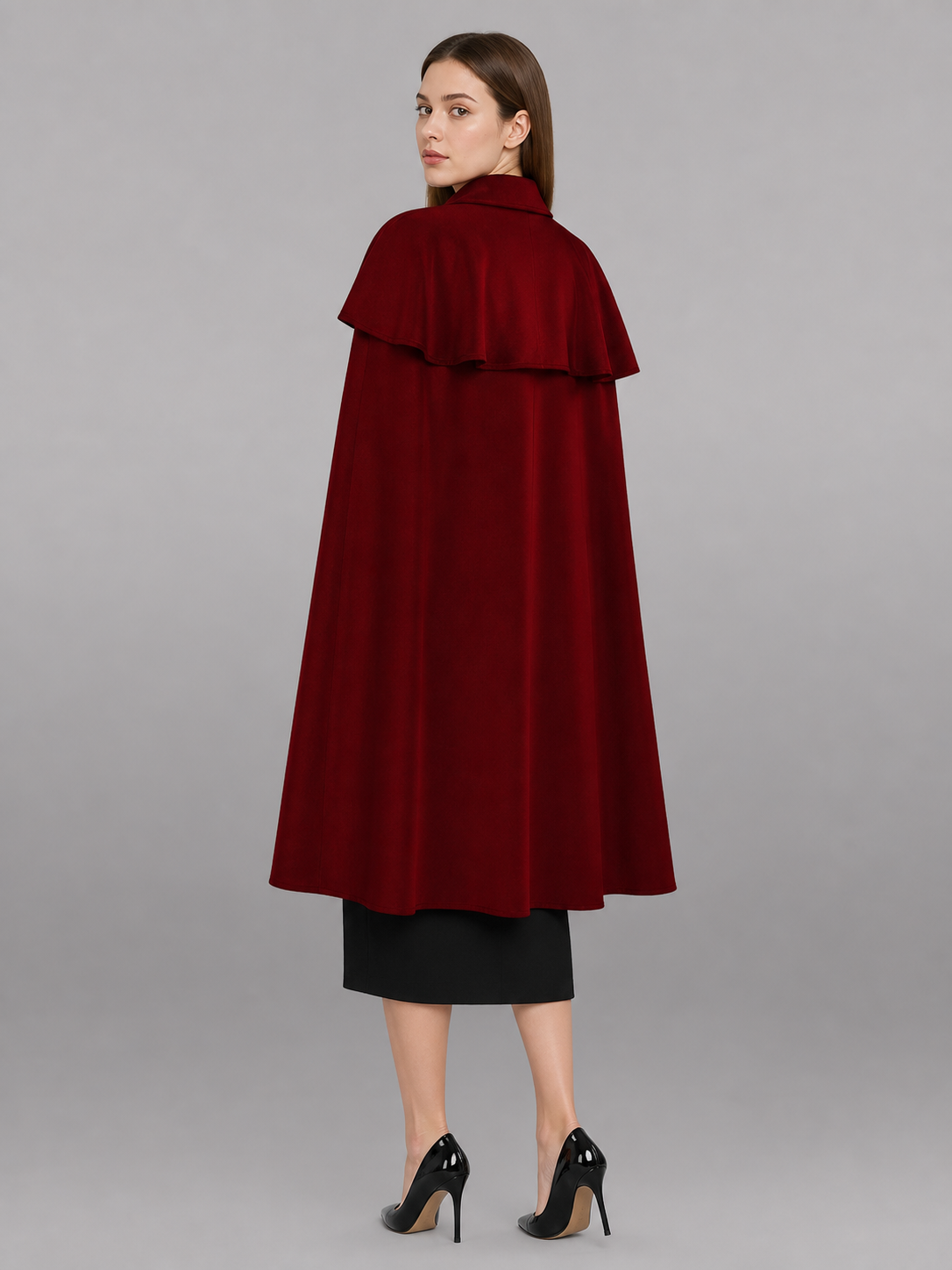 Burgundy Dress with a Collar and Flared Hem
