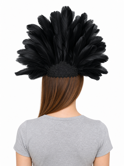 Carnival Mask with Black Feathers and Glitter