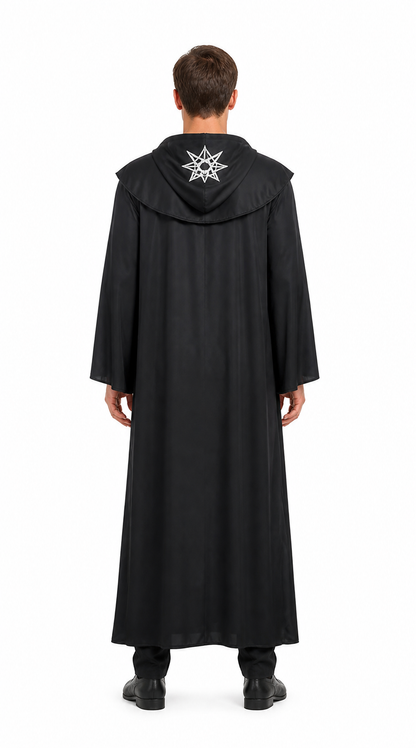 Black Hooded Robe with White Symbols for Cosplay back view