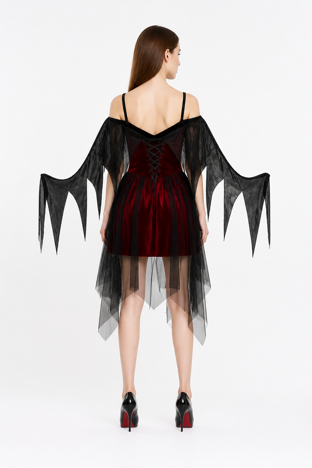 Black and Red Halloween Dress with Wings back view