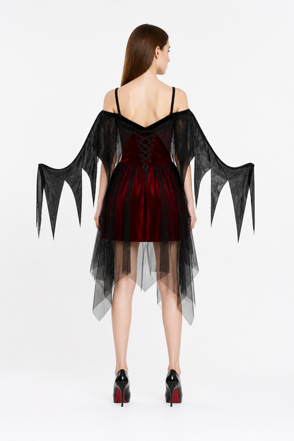 Black and Red Halloween Dress with Wings back view