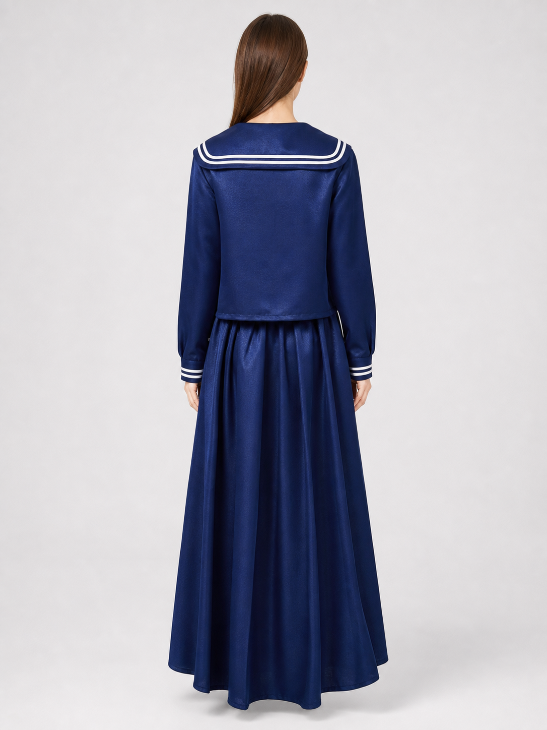 Sailor-style costume with a long pleated skirt