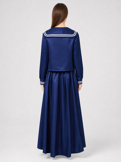 Sailor-style costume with a long pleated skirt