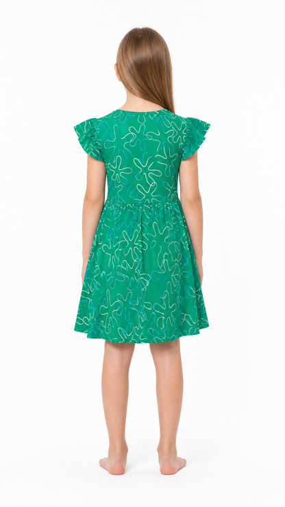 Inside Out 2 Cosplay Dress, Green with Flowers back view