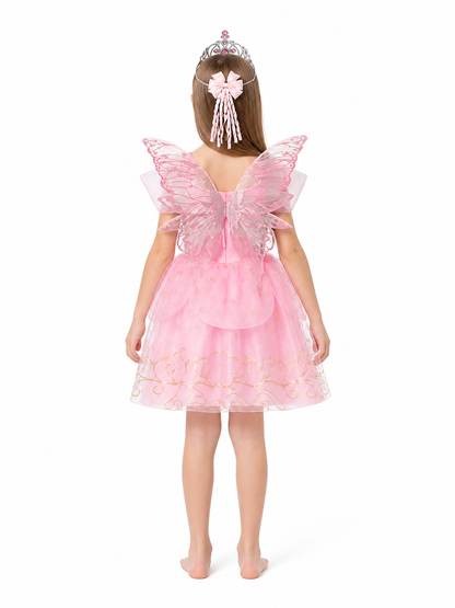 Pink Princess Aurora Costume with Wings and Crown back view