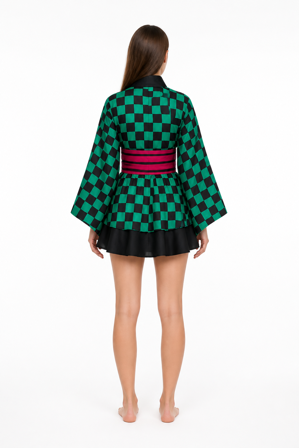 Kimono-Style Cosplay Dress with Wide Sleeves back view
