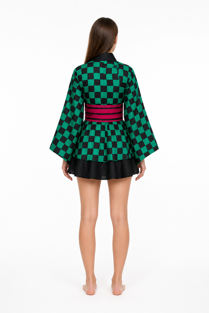 Kimono-Style Cosplay Dress with Wide Sleeves back view
