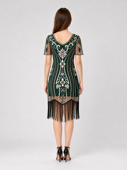 Gatsby-Style Dress with Fringe and Sequins