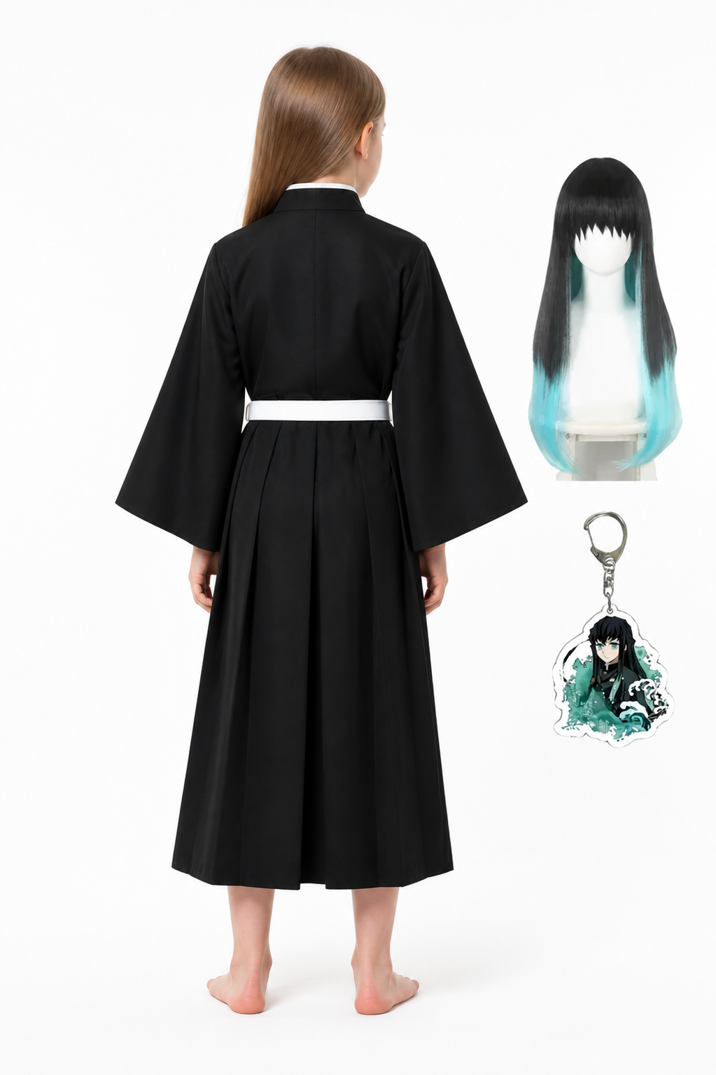 Anime Character Costume with Wig and Keychain back view