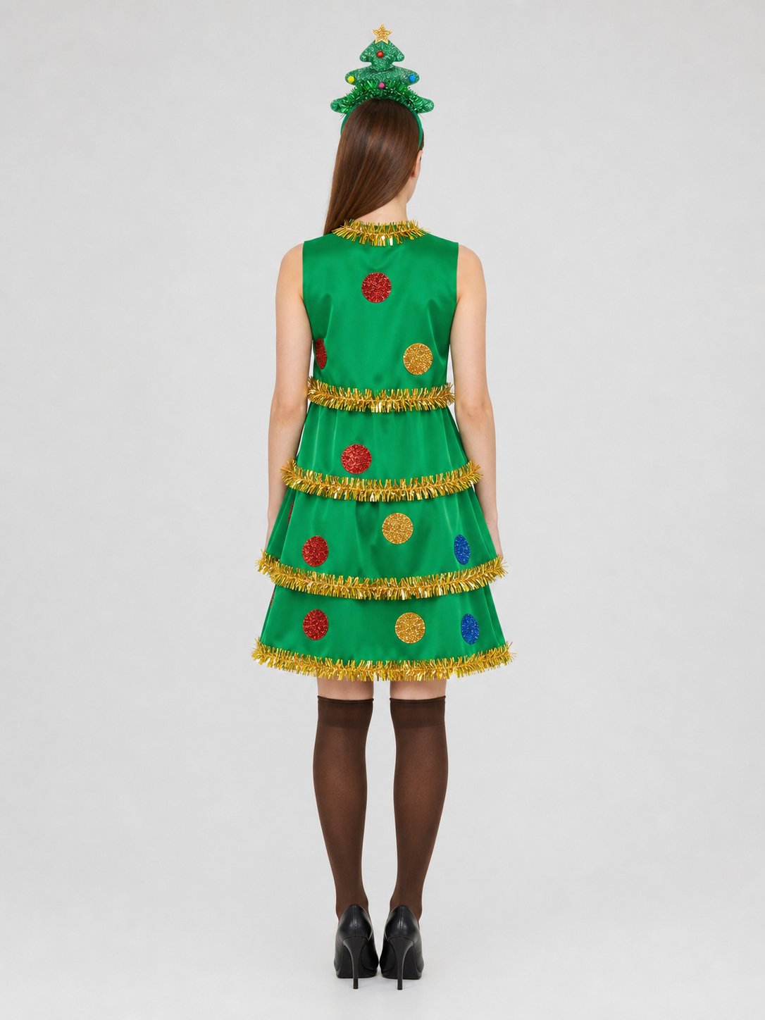 Christmas Tree Costume with Layered Skirt and Decorations