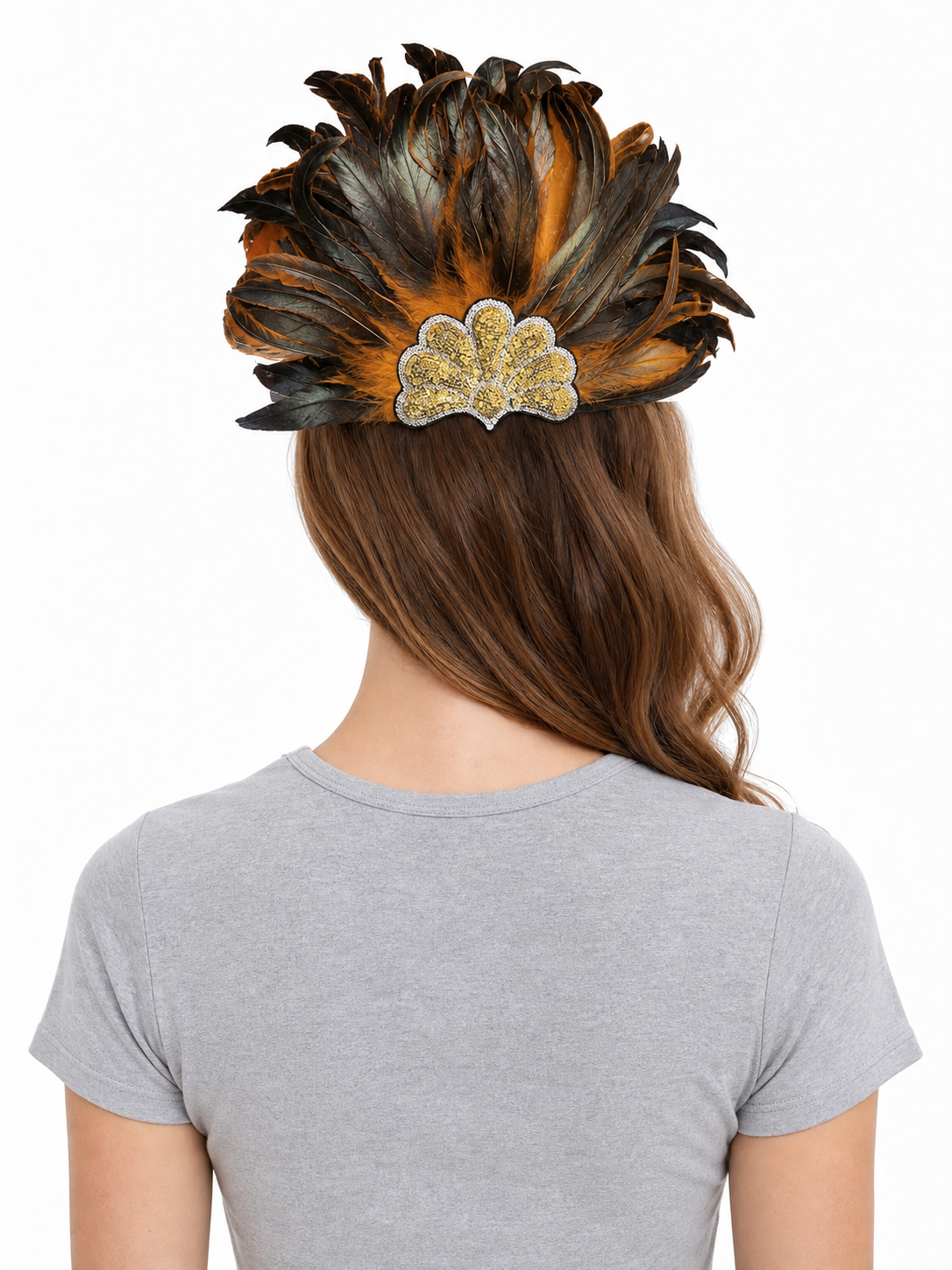 Feathered Headpiece with Gold Sequins