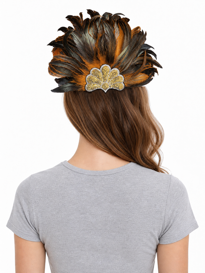 Feathered Headpiece with Gold Sequins