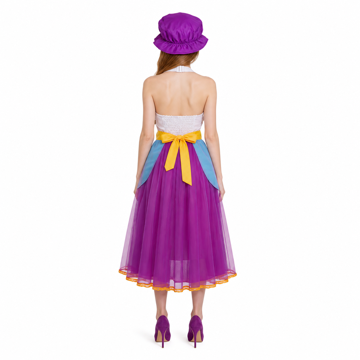 Cosplay Costume Dress with Apron and Hat back view