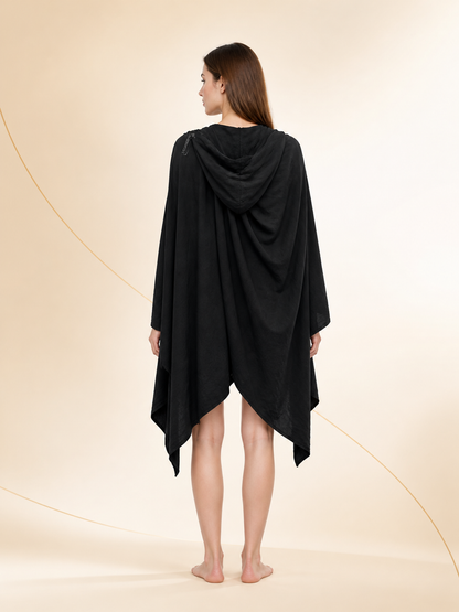 Black Hooded Carnival Cape, Loose Fit back view