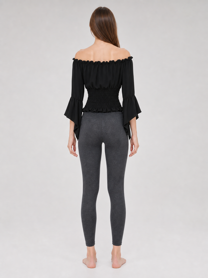 Black Cropped Off-the-Shoulder Blouse