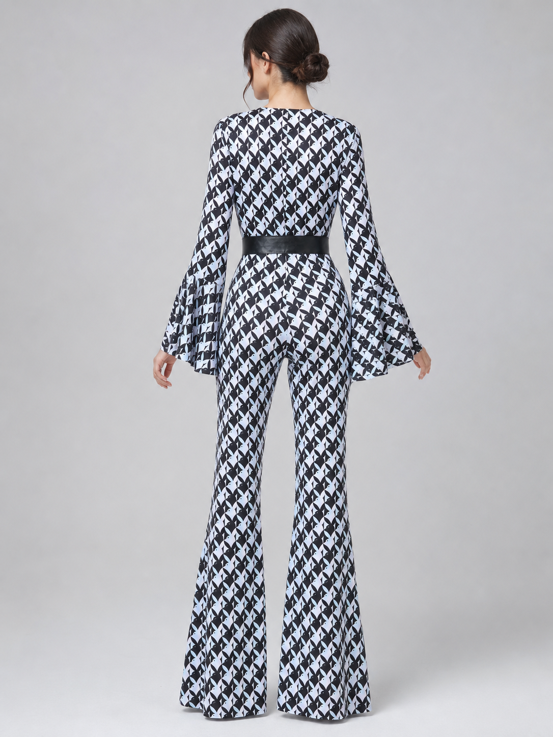 Retro Flared Jumpsuit with Geometric Print