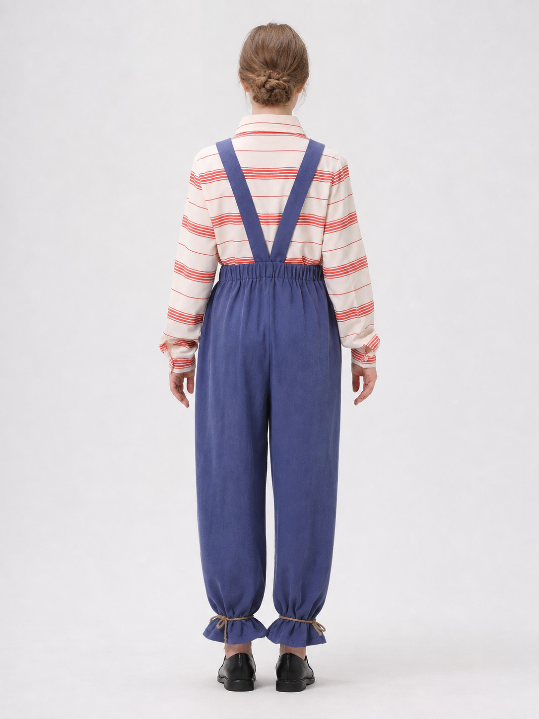 Scarecrow Costume with Pumpkin, Striped Top and Pants back view