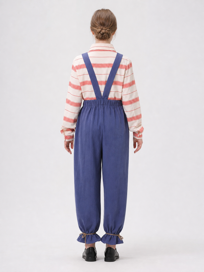 Scarecrow Costume with Pumpkin, Striped Top and Pants back view