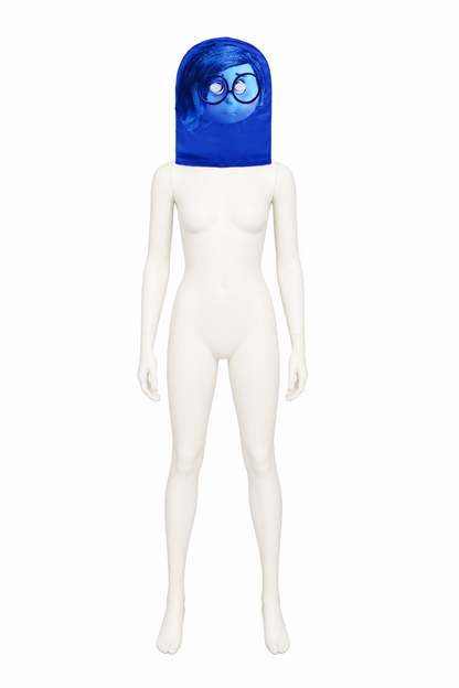 Inside Out 2 Head Mask with Blue Hair and Glasses back view