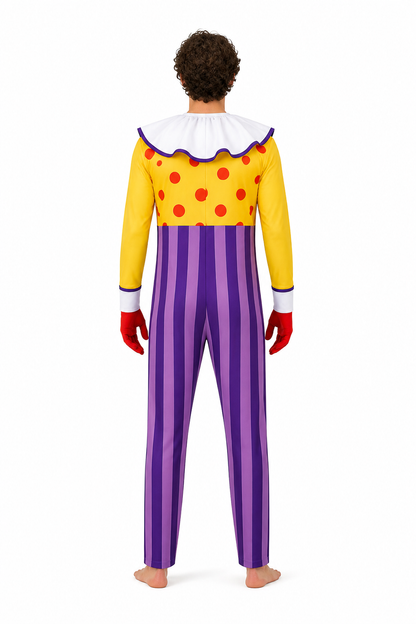 Purple Striped Clown Jumpsuit for Halloween back view