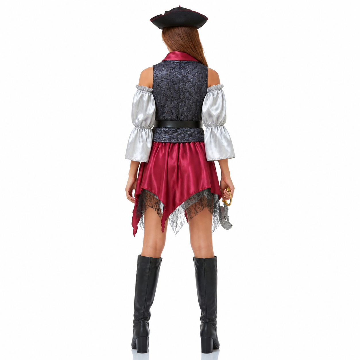 Pirate Cosplay Costume with Asymmetrical Skirt back view