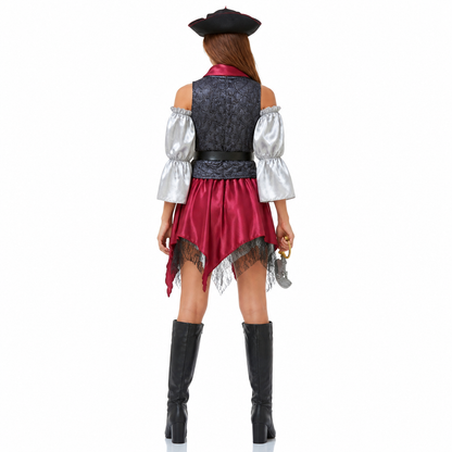 Pirate Cosplay Costume with Asymmetrical Skirt back view