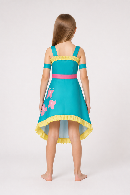 Turquoise cosplay dress with butterflies and ruffles