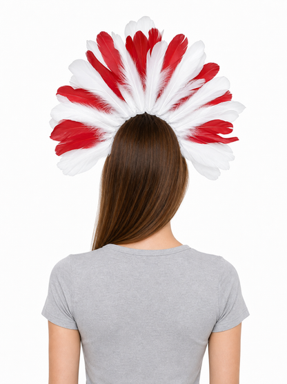 Carnival headpiece with red and white feathers