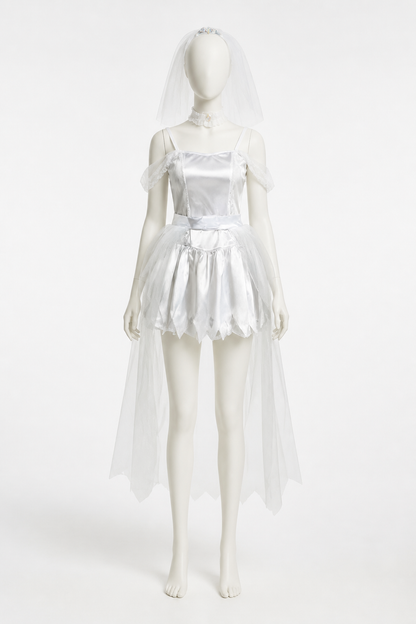 Retro-Style Dress with Cape and Train, White back view