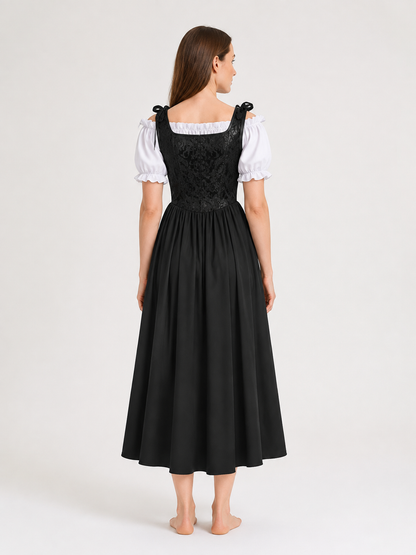 Renaissance Cosplay Dress with Corset and Puff Sleeves back view