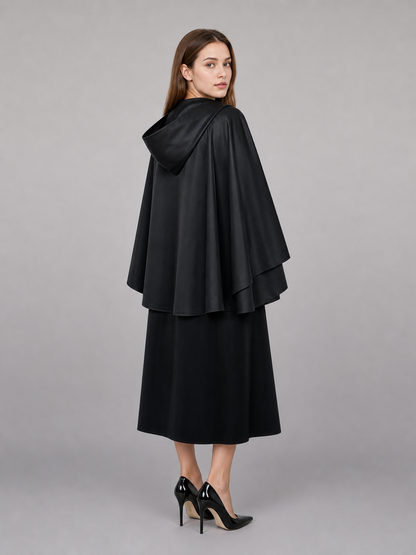 Black Carnival Cloak with Hood and Zipper