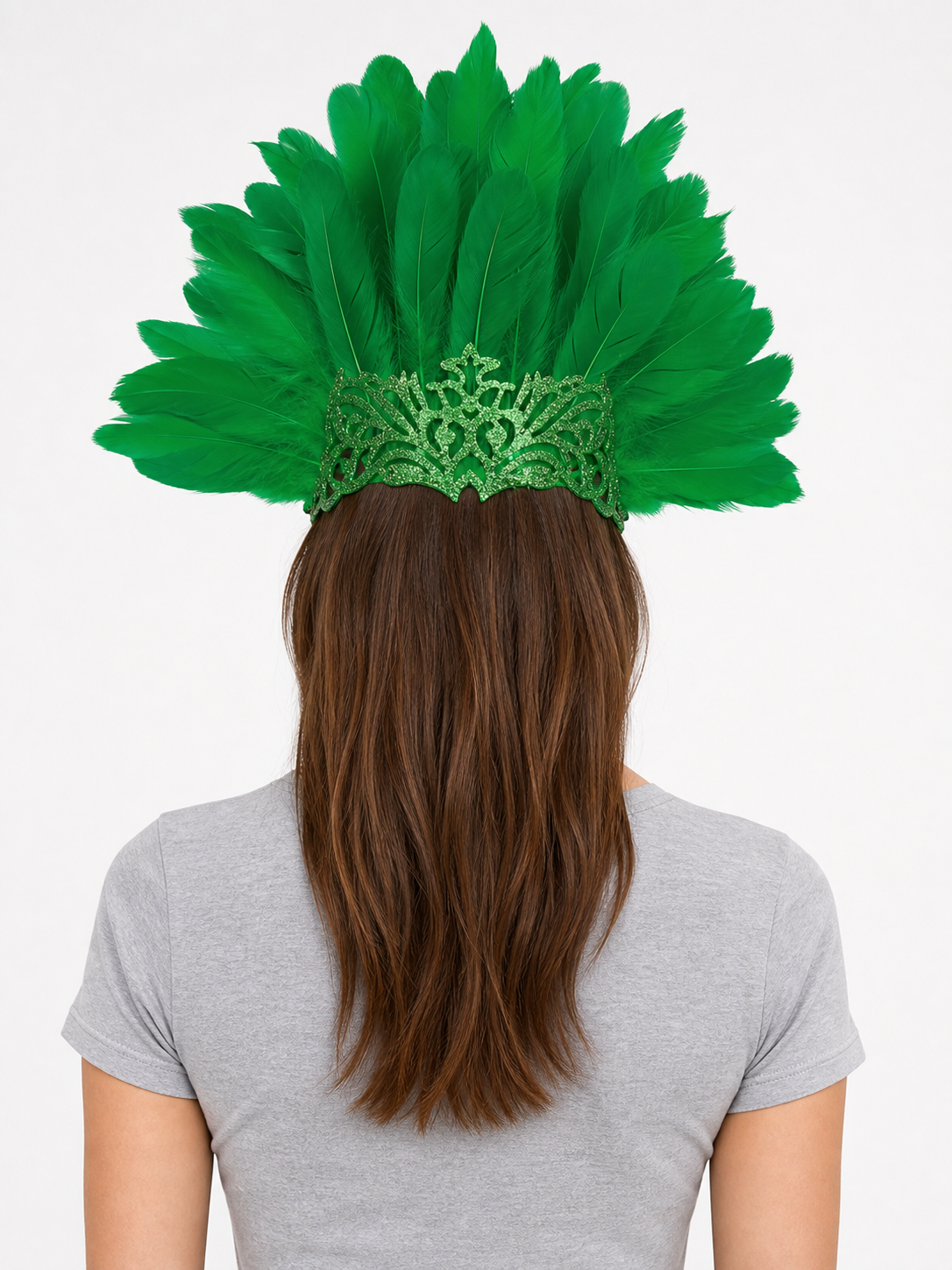 1pc Green Feather Mask, Large Feather Fan Shape, Cutout Eye Design, Elegant back view 2
