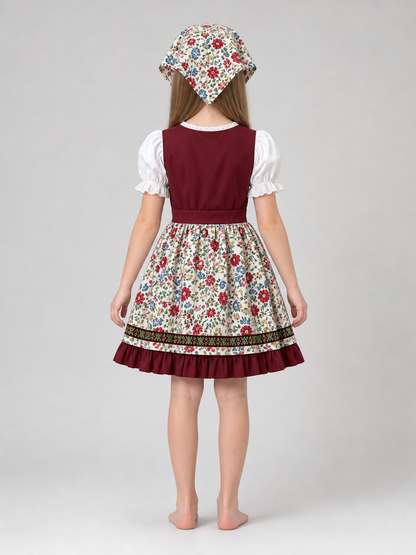 Dirndl with Floral Print and Lace Trim