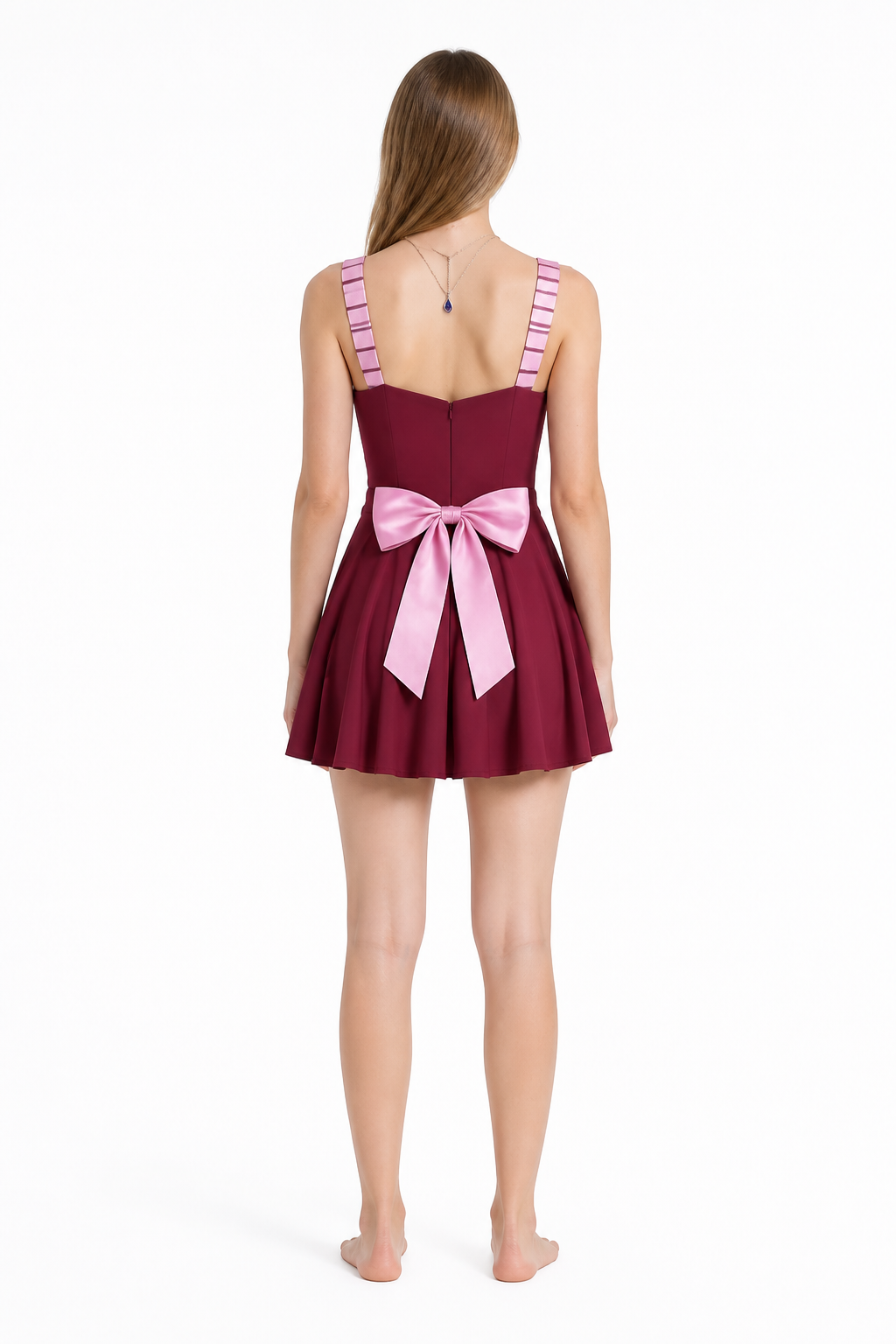 Red Cosplay Dress with Straps and Bow back view