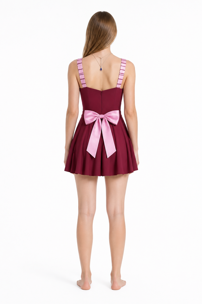 Red Cosplay Dress with Straps and Bow back view
